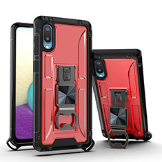 Funda Bumper Silicona y Plastico Mate Carcasa con Magnetico Soporte QW1 para Samsung Galaxy M02 Rojo