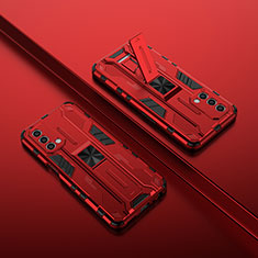 Funda Bumper Silicona y Plastico Mate Carcasa con Magnetico Soporte T01 para OnePlus Nord N200 5G Rojo
