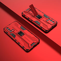 Funda Bumper Silicona y Plastico Mate Carcasa con Magnetico Soporte T01 para Oppo A95 4G Rojo