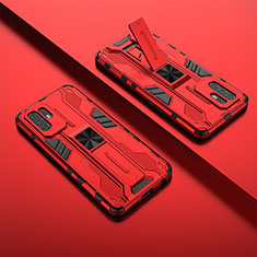 Funda Bumper Silicona y Plastico Mate Carcasa con Magnetico Soporte T01 para Oppo F19 Pro+ Plus 5G Rojo