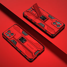 Funda Bumper Silicona y Plastico Mate Carcasa con Magnetico Soporte T01 para Oppo Find X3 Pro 5G Rojo