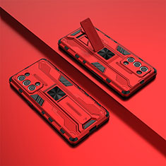 Funda Bumper Silicona y Plastico Mate Carcasa con Magnetico Soporte T01 para Oppo Reno6 Pro 5G Rojo