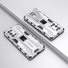 Funda Bumper Silicona y Plastico Mate Carcasa con Magnetico Soporte T01 para Oppo Reno6 Pro+ Plus 5G Blanco