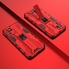 Funda Bumper Silicona y Plastico Mate Carcasa con Magnetico Soporte T01 para Oppo Reno6 Z 5G Rojo