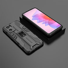 Funda Bumper Silicona y Plastico Mate Carcasa con Magnetico Soporte T01 para Oppo Reno7 SE 5G Negro