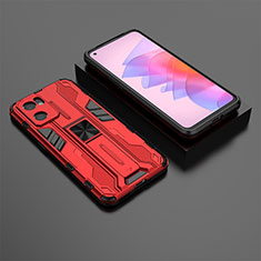 Funda Bumper Silicona y Plastico Mate Carcasa con Magnetico Soporte T01 para Oppo Reno7 SE 5G Rojo