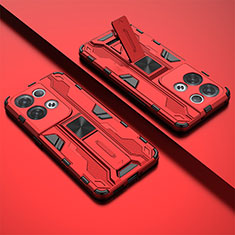 Funda Bumper Silicona y Plastico Mate Carcasa con Magnetico Soporte T01 para Oppo Reno8 Pro 5G Rojo