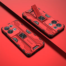 Funda Bumper Silicona y Plastico Mate Carcasa con Magnetico Soporte T01 para Oppo Reno8 Pro+ Plus 5G Rojo