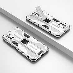 Funda Bumper Silicona y Plastico Mate Carcasa con Magnetico Soporte T01 para Samsung Galaxy F52 5G Blanco