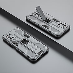 Funda Bumper Silicona y Plastico Mate Carcasa con Magnetico Soporte T01 para Samsung Galaxy F52 5G Gris