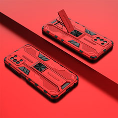 Funda Bumper Silicona y Plastico Mate Carcasa con Magnetico Soporte T01 para Samsung Galaxy F52 5G Rojo