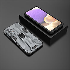 Funda Bumper Silicona y Plastico Mate Carcasa con Magnetico Soporte T01 para Samsung Galaxy M32 5G Gris