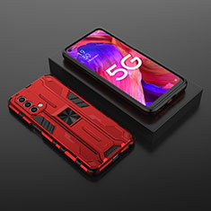 Funda Bumper Silicona y Plastico Mate Carcasa con Magnetico Soporte T02 para Oppo A74 5G Rojo