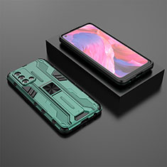 Funda Bumper Silicona y Plastico Mate Carcasa con Magnetico Soporte T02 para Oppo A95 4G Verde