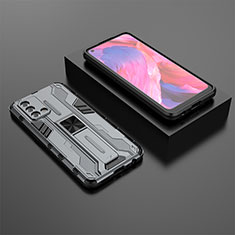 Funda Bumper Silicona y Plastico Mate Carcasa con Magnetico Soporte T02 para Oppo F19 Gris