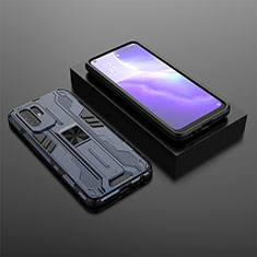 Funda Bumper Silicona y Plastico Mate Carcasa con Magnetico Soporte T02 para Oppo F19 Pro+ Plus 5G Azul