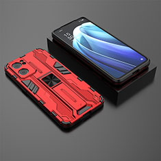 Funda Bumper Silicona y Plastico Mate Carcasa con Magnetico Soporte T02 para Oppo Find X5 Lite 5G Rojo