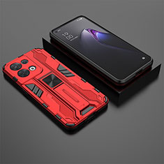 Funda Bumper Silicona y Plastico Mate Carcasa con Magnetico Soporte T02 para Oppo Reno9 5G Rojo