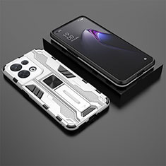 Funda Bumper Silicona y Plastico Mate Carcasa con Magnetico Soporte T02 para Oppo Reno9 Pro 5G Blanco