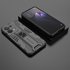 Funda Bumper Silicona y Plastico Mate Carcasa con Magnetico Soporte T02 para Oppo Reno9 Pro 5G Negro