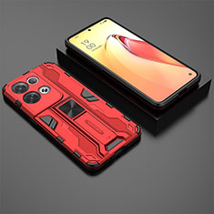 Funda Bumper Silicona y Plastico Mate Carcasa con Magnetico Soporte T02 para Oppo Reno9 Pro+ Plus 5G Rojo