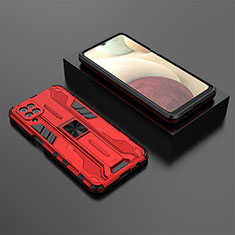 Funda Bumper Silicona y Plastico Mate Carcasa con Magnetico Soporte T02 para Samsung Galaxy A12 Nacho Rojo
