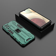 Funda Bumper Silicona y Plastico Mate Carcasa con Magnetico Soporte T02 para Samsung Galaxy A12 Nacho Verde