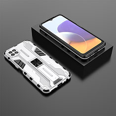 Funda Bumper Silicona y Plastico Mate Carcasa con Magnetico Soporte T02 para Samsung Galaxy F42 5G Blanco