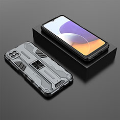 Funda Bumper Silicona y Plastico Mate Carcasa con Magnetico Soporte T02 para Samsung Galaxy F42 5G Gris