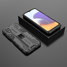 Funda Bumper Silicona y Plastico Mate Carcasa con Magnetico Soporte T02 para Samsung Galaxy F42 5G Negro
