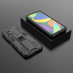 Funda Bumper Silicona y Plastico Mate Carcasa con Magnetico Soporte T02 para Samsung Galaxy F52 5G Negro