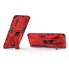 Funda Bumper Silicona y Plastico Mate Carcasa con Magnetico Soporte T02 para Samsung Galaxy M52 5G Rojo
