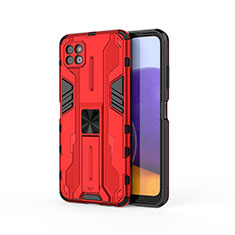 Funda Bumper Silicona y Plastico Mate Carcasa con Magnetico Soporte T03 para Samsung Galaxy F42 5G Rojo