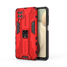 Funda Bumper Silicona y Plastico Mate Carcasa con Magnetico Soporte T04 para Samsung Galaxy A12 Nacho Rojo