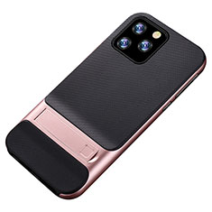 Funda Bumper Silicona y Plastico Mate Carcasa con Soporte A01 para Apple iPhone 11 Pro Max Oro Rosa