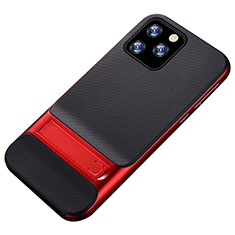 Funda Bumper Silicona y Plastico Mate Carcasa con Soporte A01 para Apple iPhone 11 Pro Max Rojo