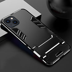 Funda Bumper Silicona y Plastico Mate Carcasa con Soporte A01 para Apple iPhone 13 Negro