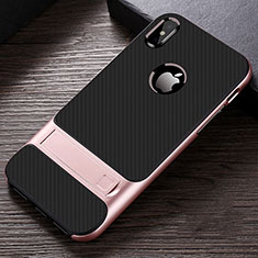 Funda Bumper Silicona y Plastico Mate Carcasa con Soporte A01 para Apple iPhone Xs Oro Rosa