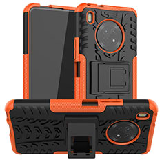 Funda Bumper Silicona y Plastico Mate Carcasa con Soporte A01 para Huawei Y9a Naranja