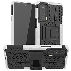 Funda Bumper Silicona y Plastico Mate Carcasa con Soporte A01 para Motorola Moto Edge Lite 5G Blanco