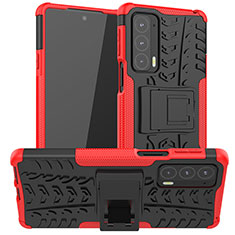 Funda Bumper Silicona y Plastico Mate Carcasa con Soporte A01 para Motorola Moto Edge Lite 5G Rojo