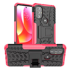 Funda Bumper Silicona y Plastico Mate Carcasa con Soporte A01 para Motorola Moto G Power (2022) Rosa Roja