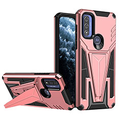 Funda Bumper Silicona y Plastico Mate Carcasa con Soporte A01 para Motorola Moto G Pure Oro Rosa