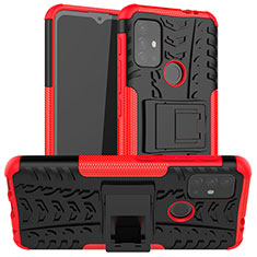 Funda Bumper Silicona y Plastico Mate Carcasa con Soporte A01 para Motorola Moto G10 Power Rojo
