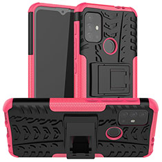 Funda Bumper Silicona y Plastico Mate Carcasa con Soporte A01 para Motorola Moto G10 Power Rosa Roja