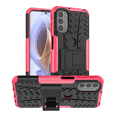 Funda Bumper Silicona y Plastico Mate Carcasa con Soporte A01 para Motorola Moto G41 Rosa Roja