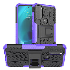 Funda Bumper Silicona y Plastico Mate Carcasa con Soporte A01 para Motorola Moto G71 5G Morado