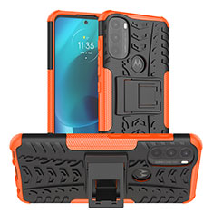 Funda Bumper Silicona y Plastico Mate Carcasa con Soporte A01 para Motorola Moto G71 5G Naranja