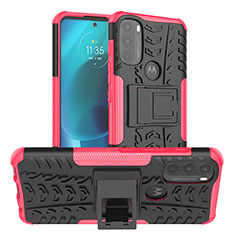 Funda Bumper Silicona y Plastico Mate Carcasa con Soporte A01 para Motorola Moto G71 5G Rosa Roja