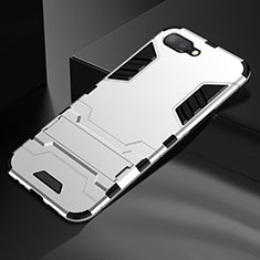 Funda Bumper Silicona y Plastico Mate Carcasa con Soporte A01 para Oppo R17 Neo Plata